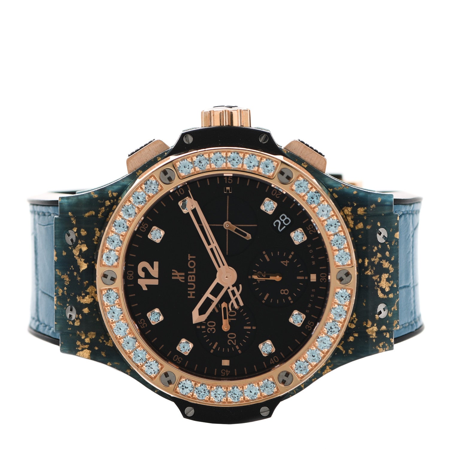 Hublot 18K Rose Gold Alligator Topaz 41mm Big Bang Automatic Watch Blue Linen 341.XL.1280.LR.1207 2 of 5