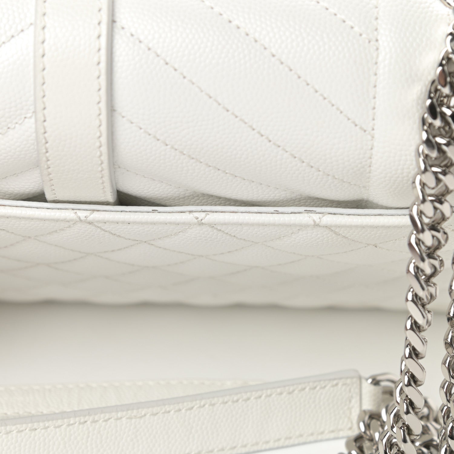 Saint Laurent Grain De Poudre Textured Mixed Matelasse Medium Triquilt Monogram Satchel Blanc Vintage 18 of 21