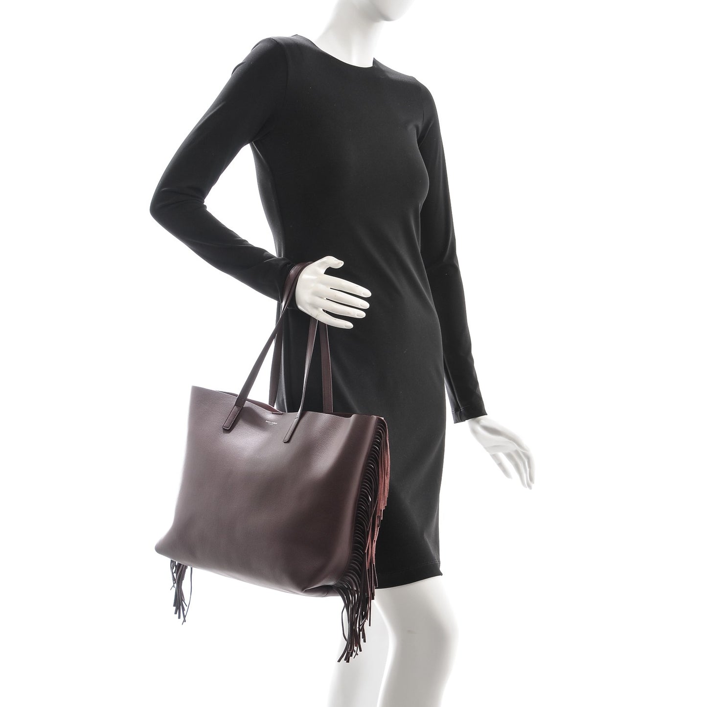 Calfskin Large Fringe Shopping Tote Amaranto