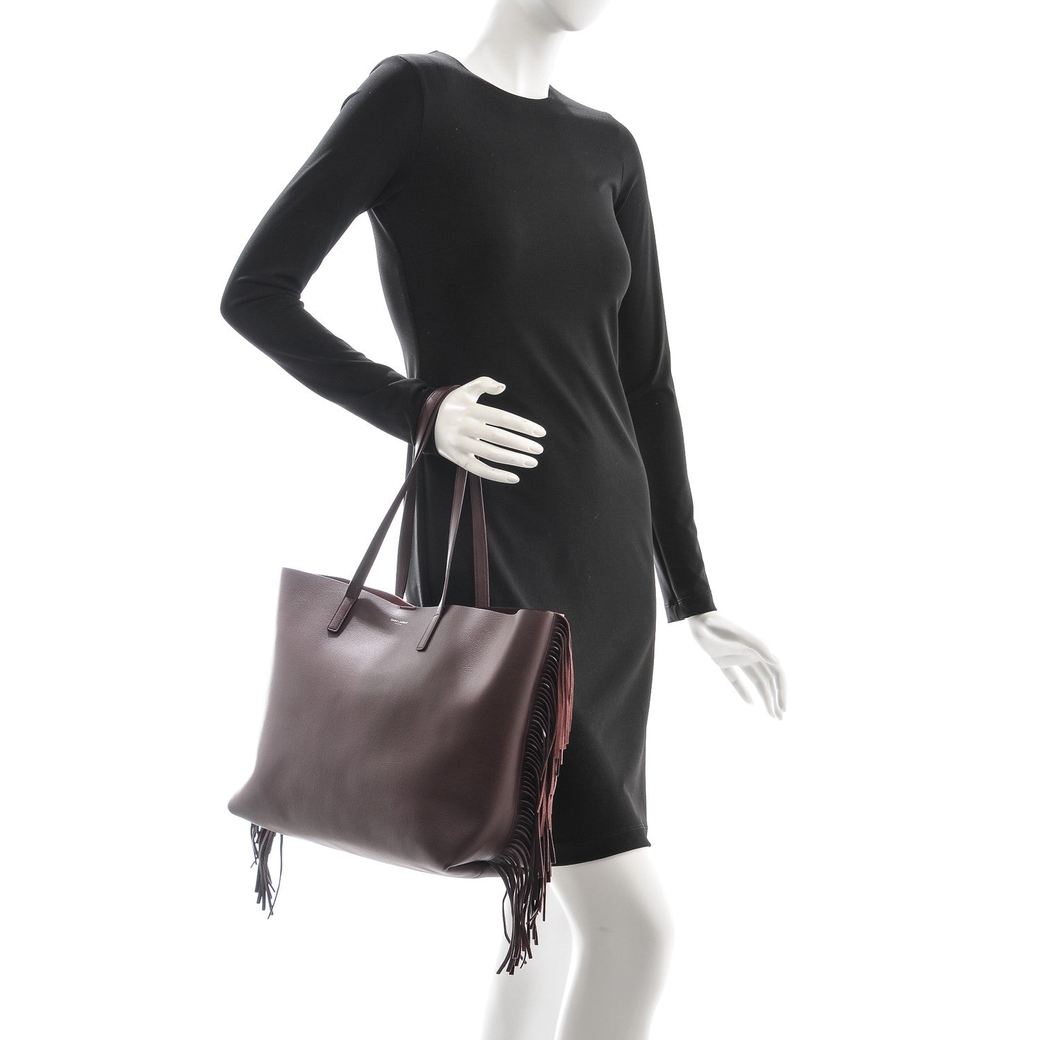 Saint Laurent Calfskin Large Fringe Shopping Tote Amaranto 2 of 6