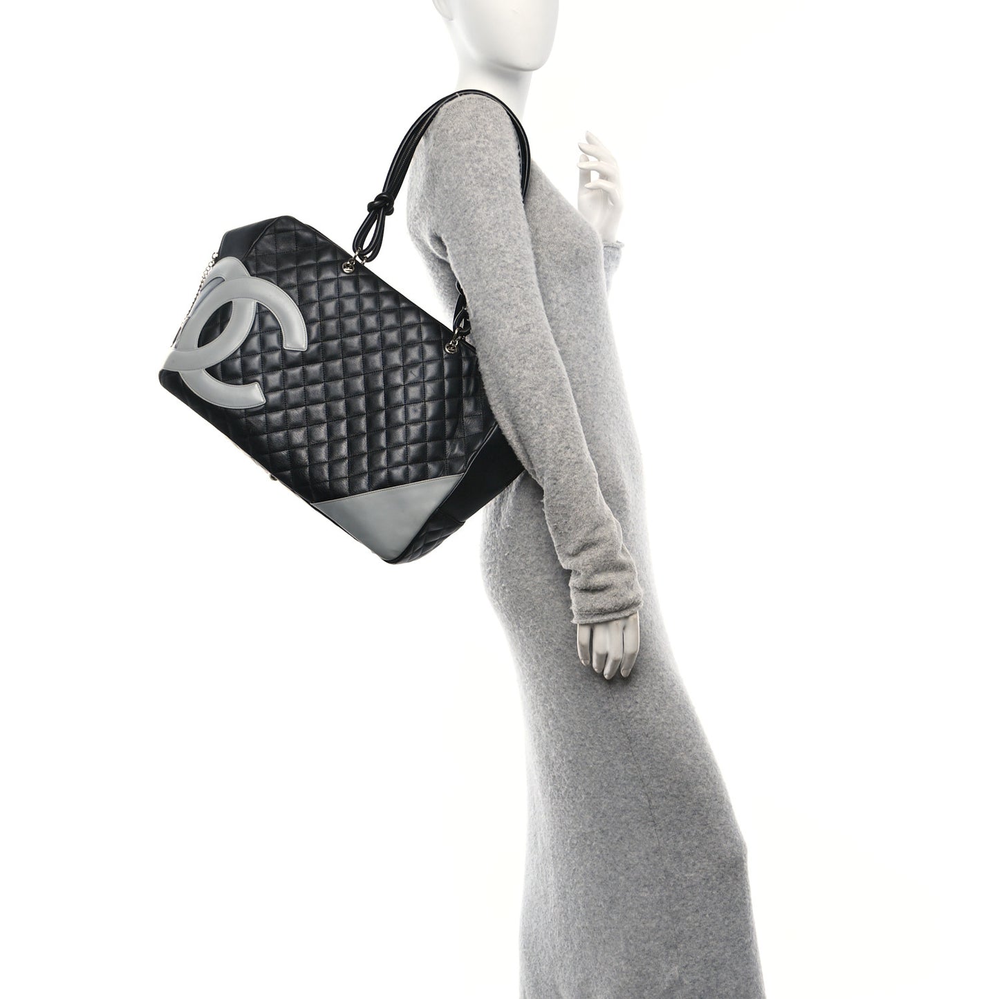 Calfskin Quilted Jumbo Cambon Bowler Black Grey