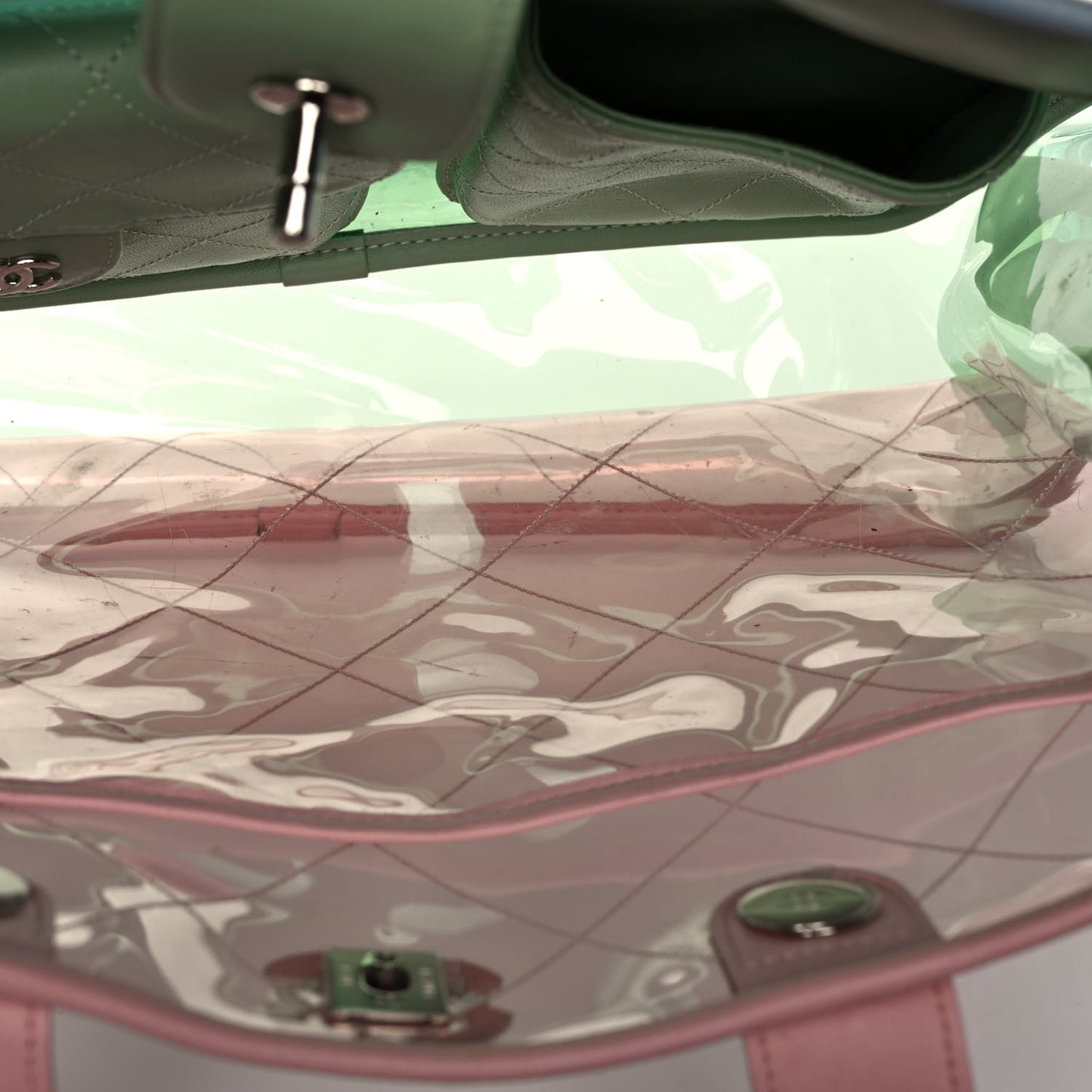 PVC Lambskin Stitched Medium Coco Splash Shopping Bag Green Pink