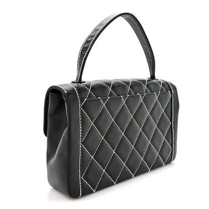 Chanel Calfskin Quilted Wild Stitch Large Top Handle Flap Black 3 of 14