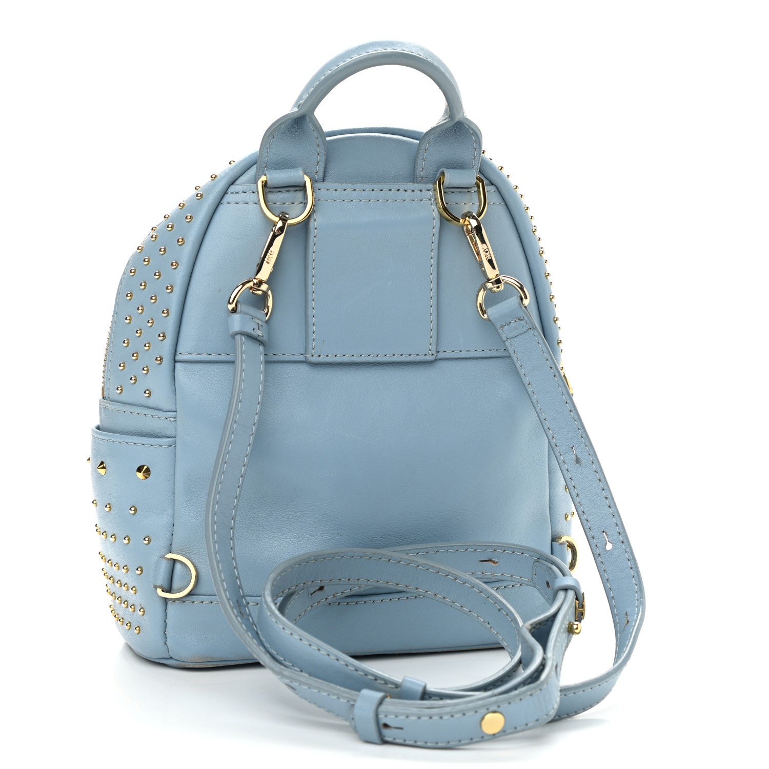 MCM Calfskin Stud X-Mini Stark Bebe Boo Backpack Sky Blue 3 of 13