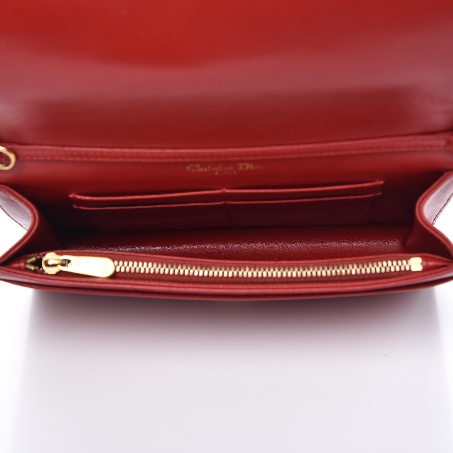 Lambskin Studded Diorama Wallet on Chain Pouch Red
