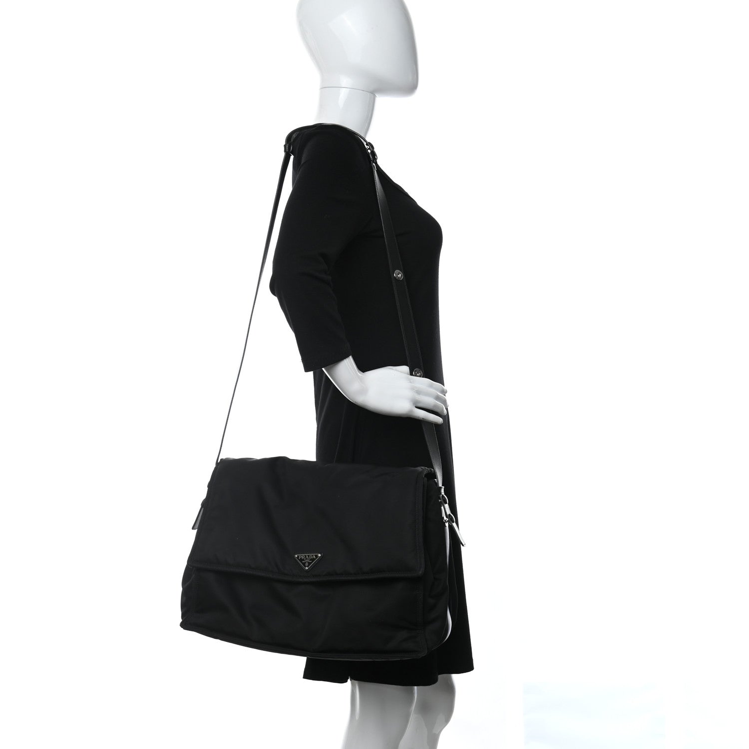 Prada Tessuto Nylon Calfskin Messenger Bag Black 2 of 10