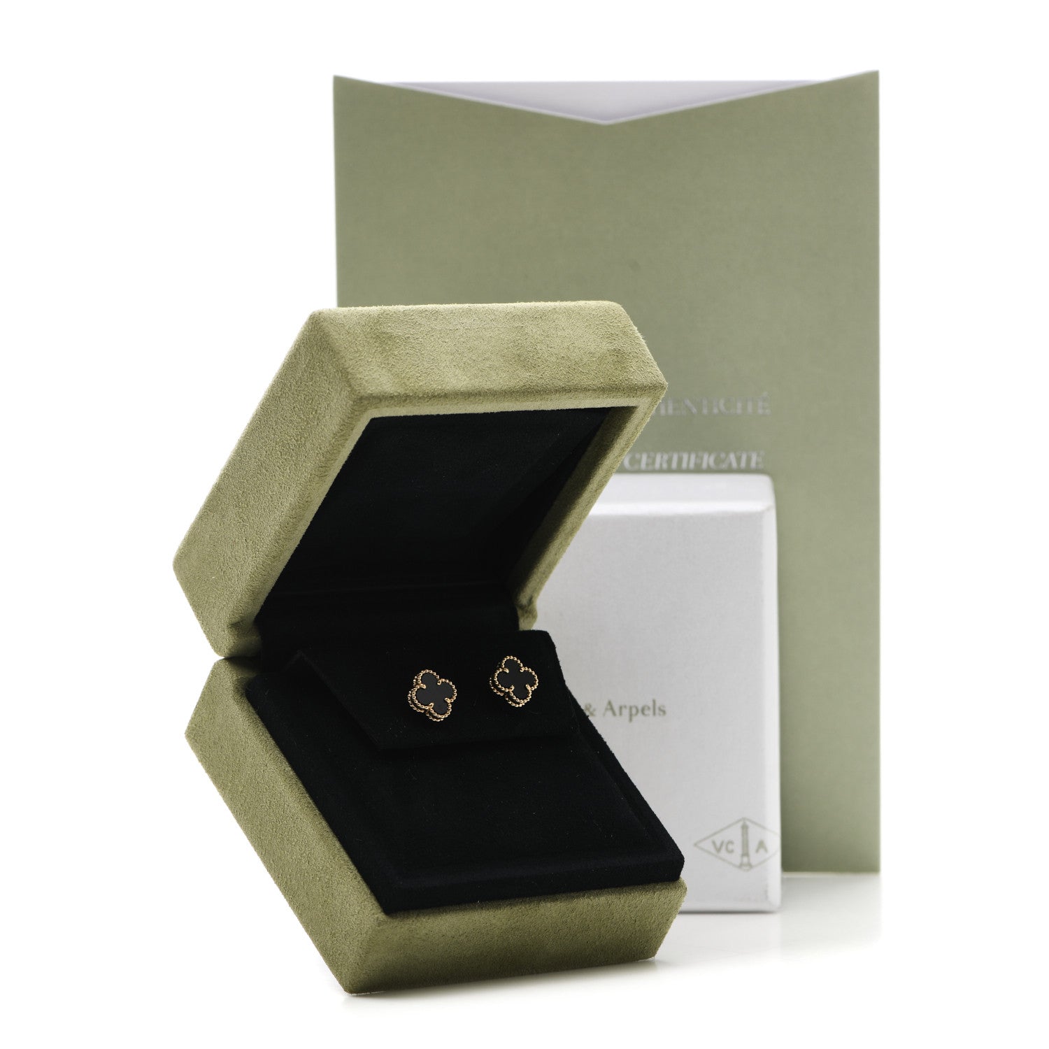 Van Cleef & Arpels 18K Yellow Gold Black Onyx Sweet Alhambra Earrings 5 of 5