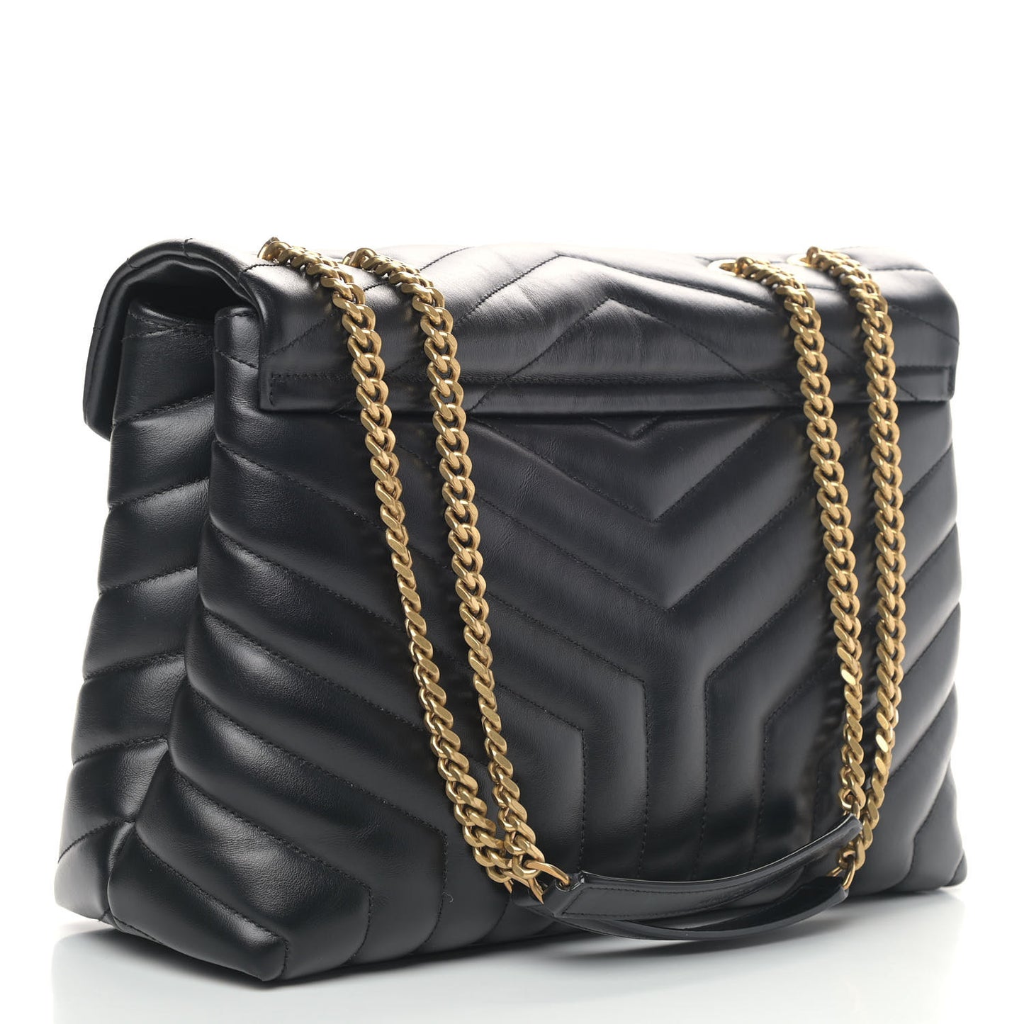Calfskin Y Quilted Monogram Medium Loulou Chain Satchel Black