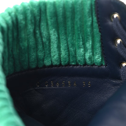 Chanel Suede Calfskin Velvet Quilted CC Combat Boots 35 Navy Green Black 7 of 10