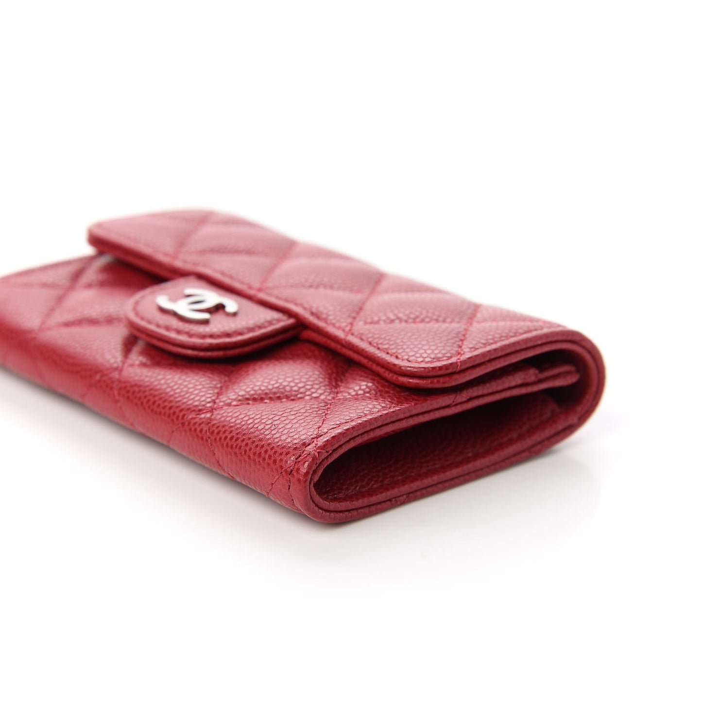 Caviar Quilted Flap Card Holder Dark Pink