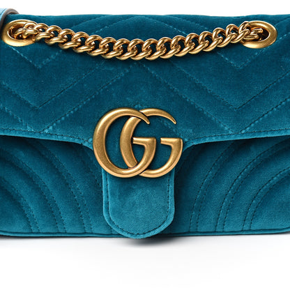 Gucci Velvet Matelasse Mini GG Marmont Shoulder Bag Pavone Cyan 9 of 9