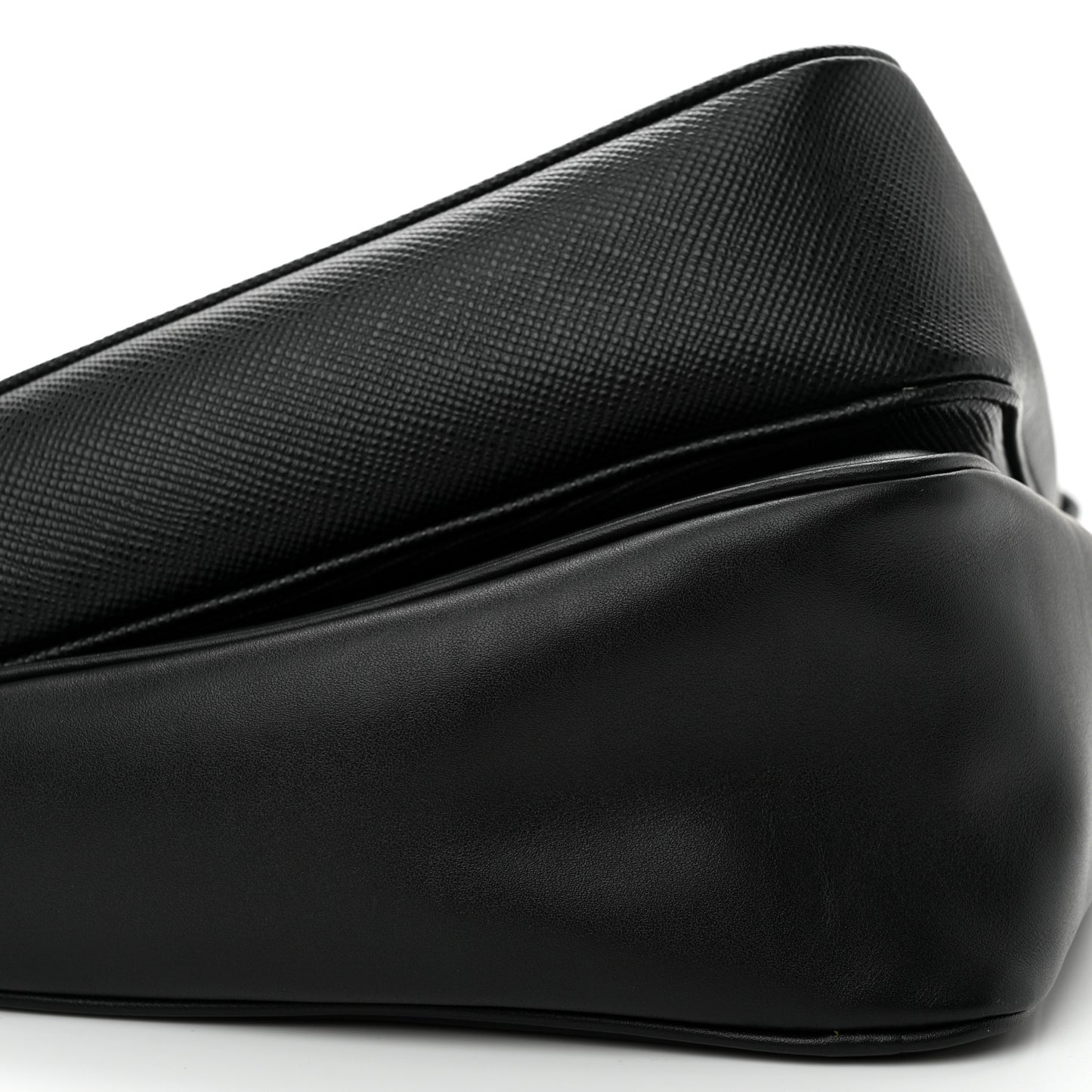 Vitello Saffiano Cuir Double Triangle Shoulder Bag Black