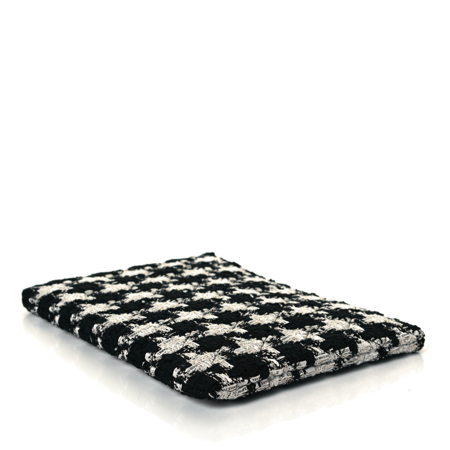 Chanel Tweed Quilted Medium Cosmetic Pouch Black Ecru White 6 of 8