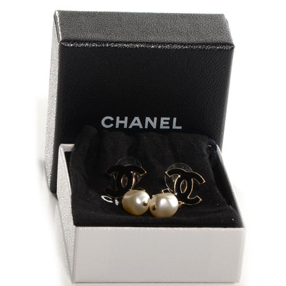 Chanel Pearl Enamel CC Drop Earrings Black 4 of 5