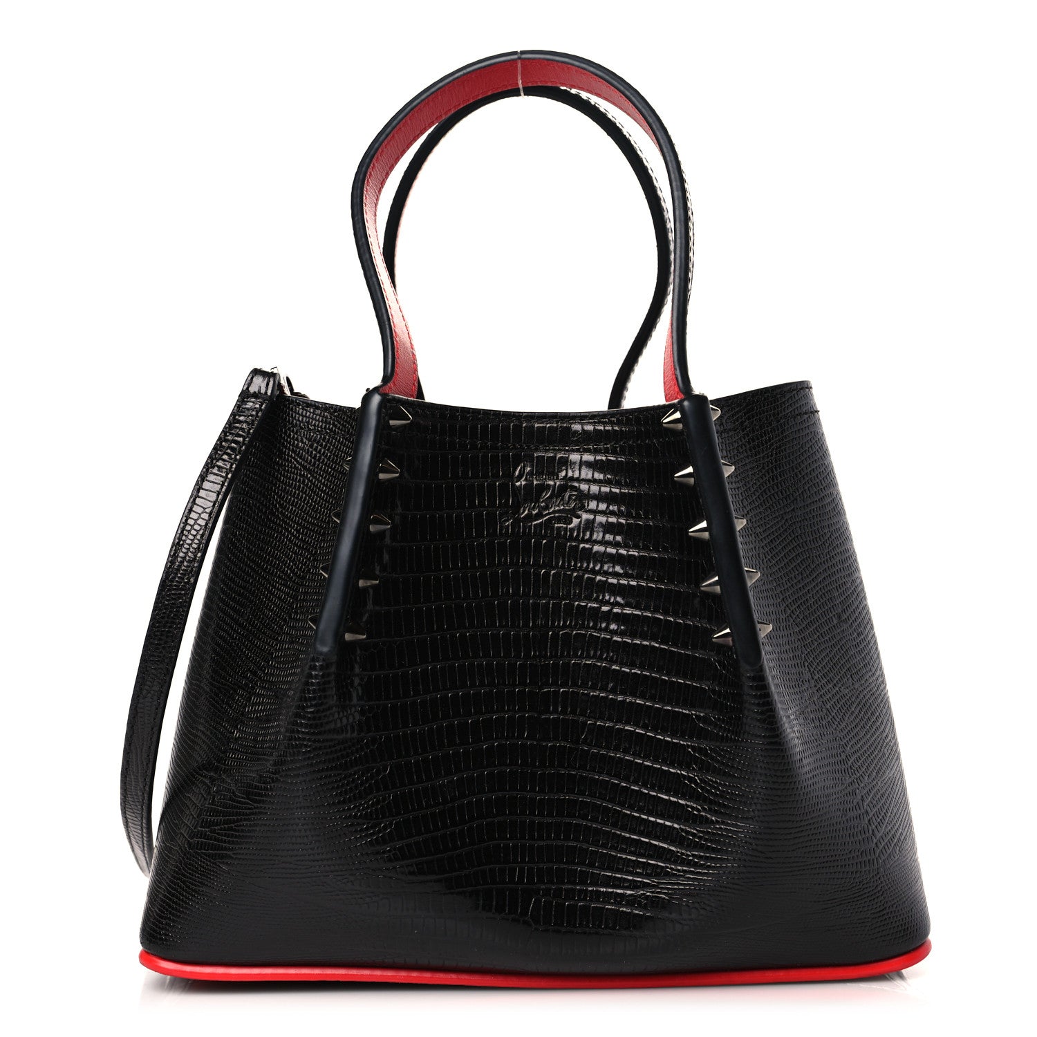 Christian Louboutin Patent Embossed Spiked Mini Cabarock Shopper Tote Black 1 of 9