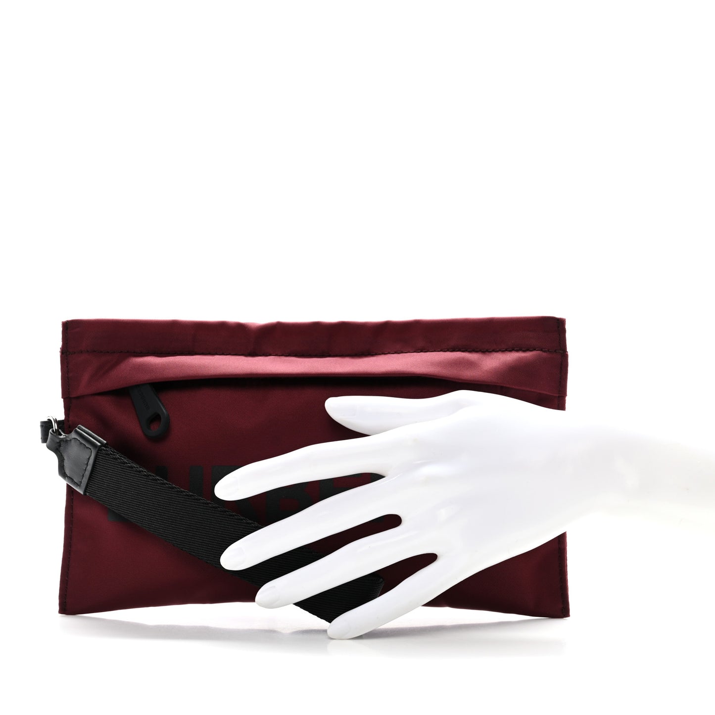 Nylon Vintage Check Print Logo Wristlet Burgundy