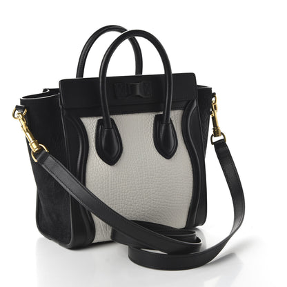 Celine Bullhide Calfskin Nubuck Bi-Color Nano Luggage Black White 3 of 9