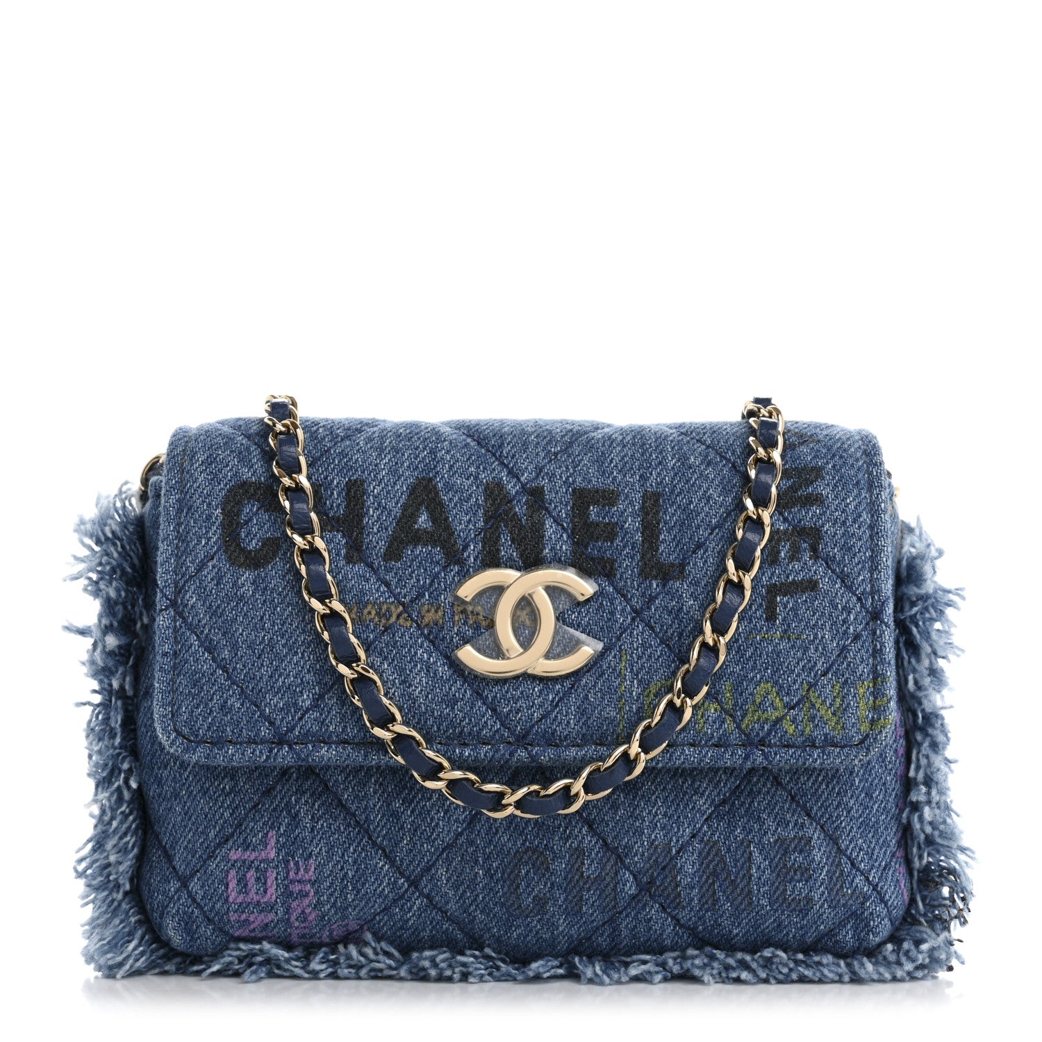 Chanel Denim Quilted Denim Mood Clutch With Chain Blue Multicolor 1 of 12