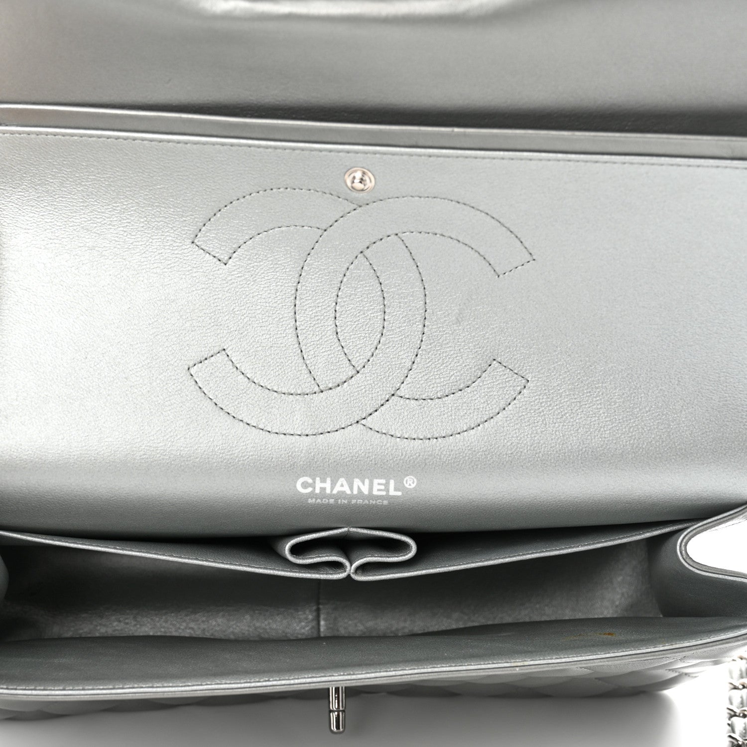 Chanel Metallic Calfskin Quilted Jumbo Double Flap Silver 4 of 14