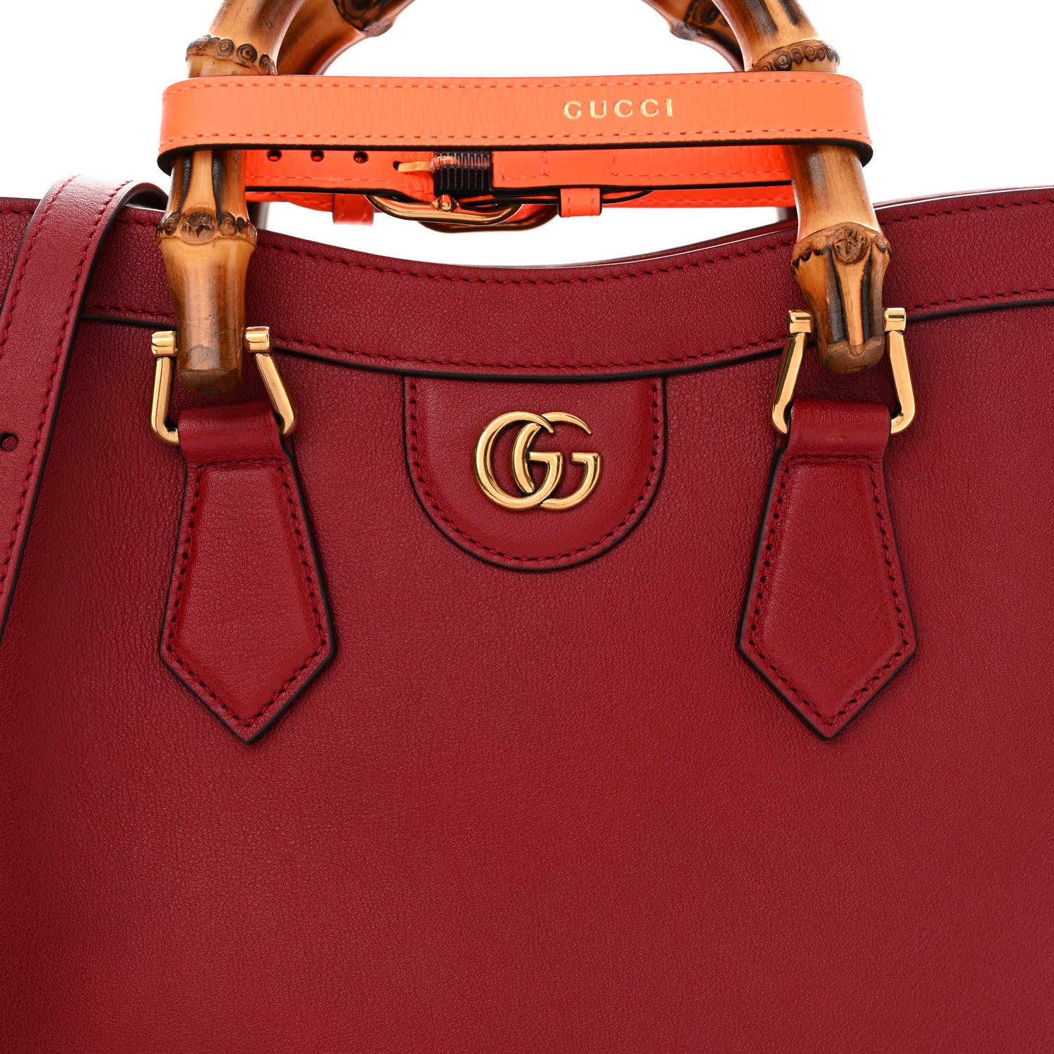 Gucci Wonka Grain Calfskin Small Diana Tote Bag Dark Red Orange Fluo 8 of 12