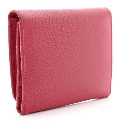 Prada Saffiano Metal French Flap Compact Wallet Peonia 3 of 12