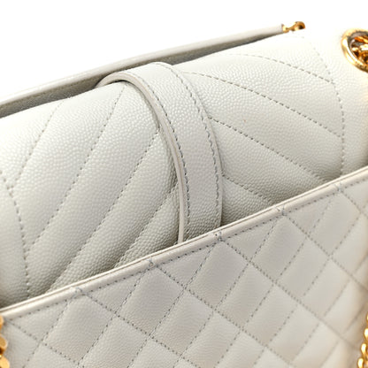 Saint Laurent Grain De Poudre Textured Mixed Matelasse Medium Triquilt Monogram Satchel Crema Soft 12 of 12