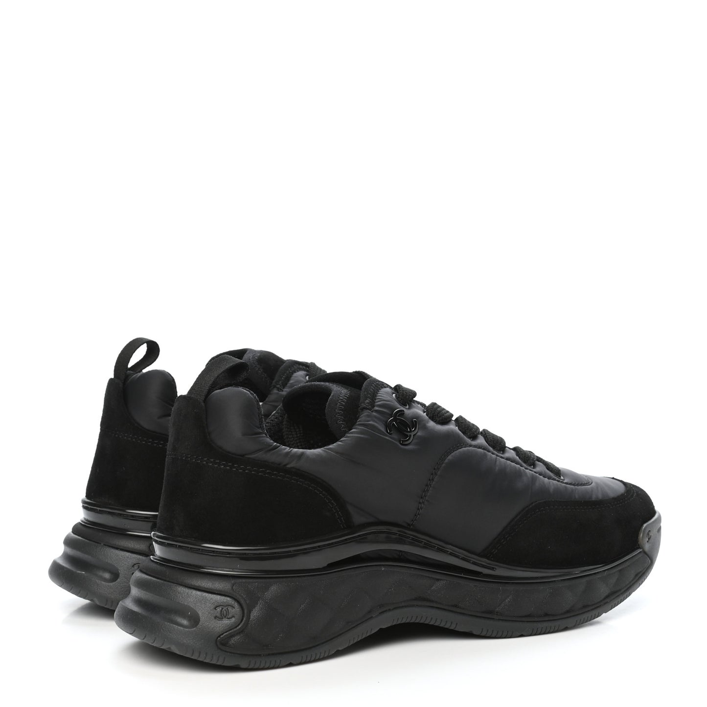Nylon Suede Calfskin CC Sneakers 38.5 Black