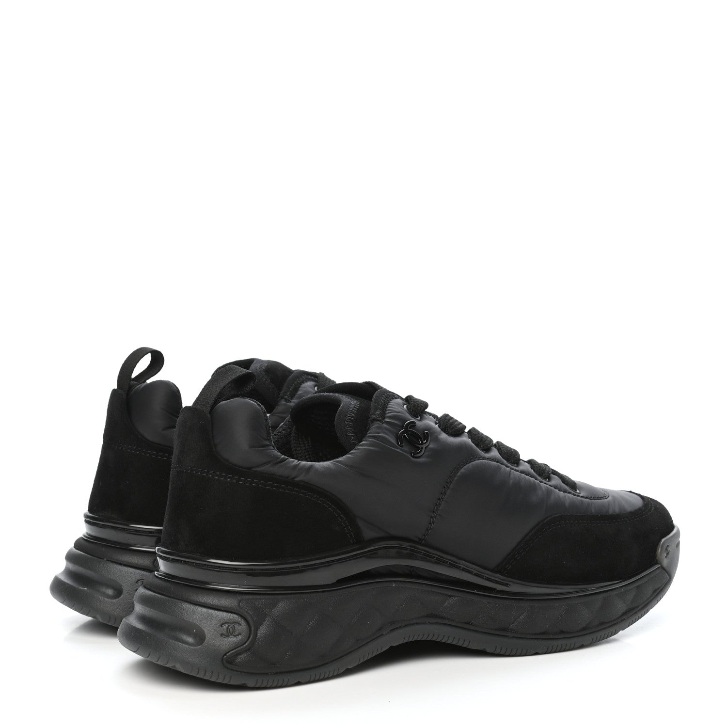 Chanel Nylon Suede Calfskin CC Sneakers 38.5 Black 4 of 8