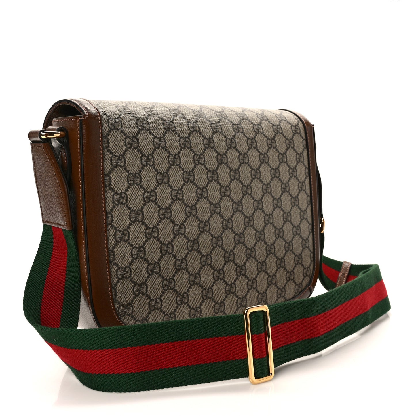 GG Supreme Monogram Azalea Calfskin Web Medium Horsebit 1955 Shoulder Bag Beige Ebony Brown Sugar