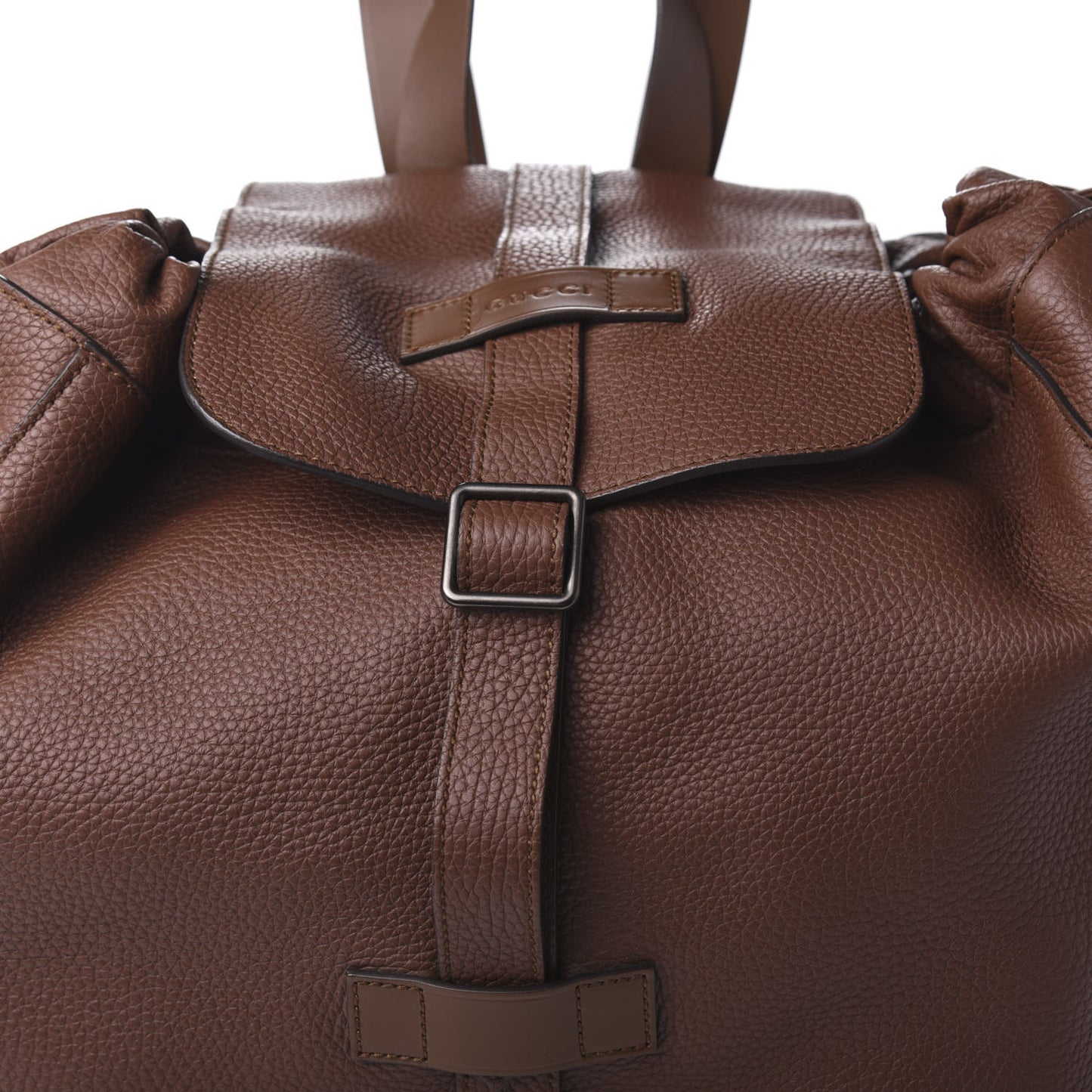 Pebbled Calfskin Drawstring Backpack Brown