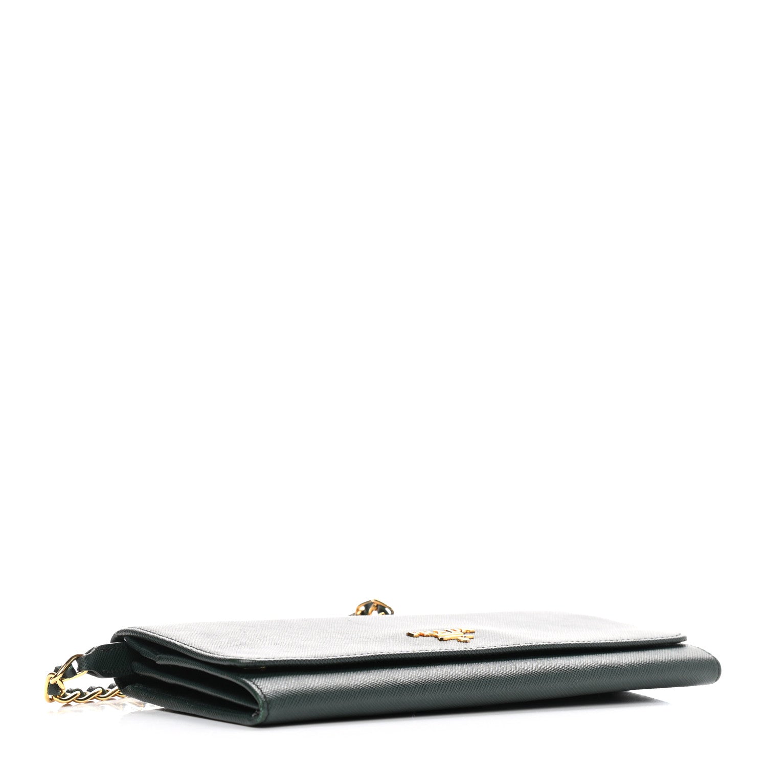 Prada Saffiano Metal Oro Chain Wallet Smeraldo 4 of 9