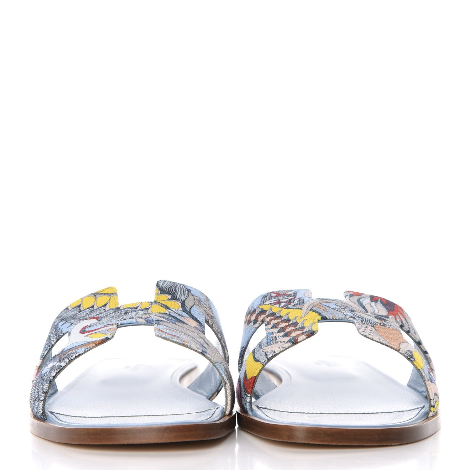 Hermes Cotton Canvas Oran Sandals 39.5 Multicolor Bleu Dorset 2 of 11