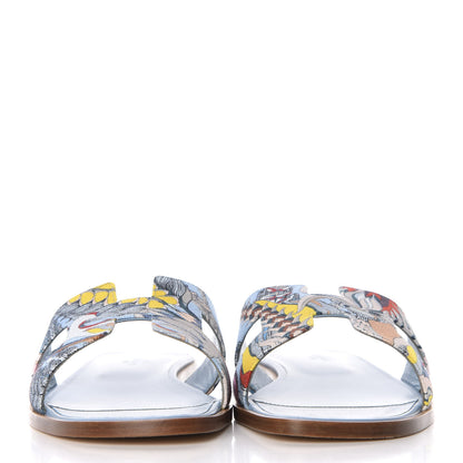 Hermes Cotton Canvas Oran Sandals 39.5 Multicolor Bleu Dorset 2 of 11