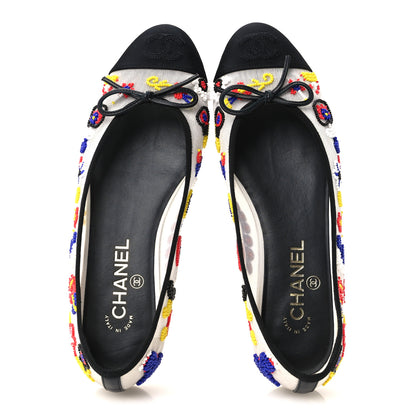 Chanel Mesh Pearl Grosgrain Cap Toe CC Coco Beach Ballerina Flats 39 Multicolor Black 2 of 9