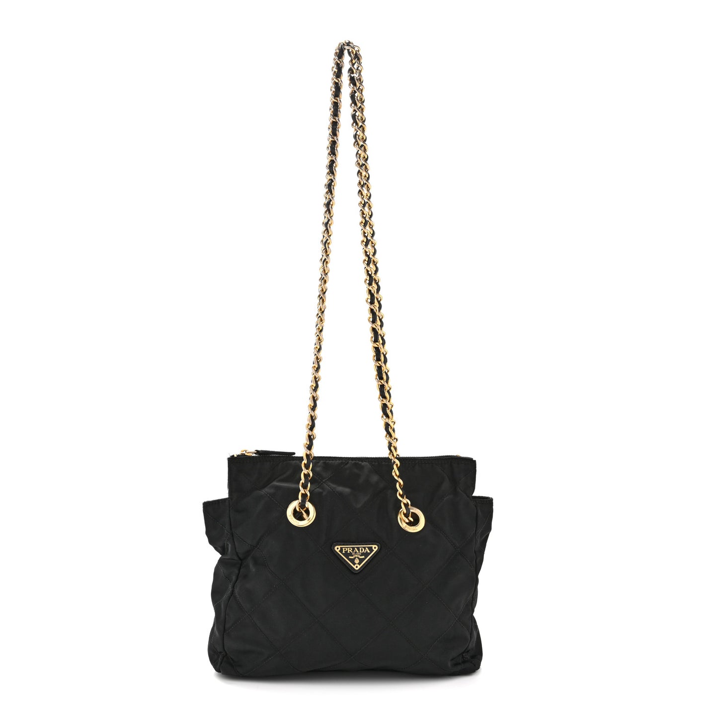 Nylon Tessuto Impuntu Quilted Flap Shoulder Bag Black