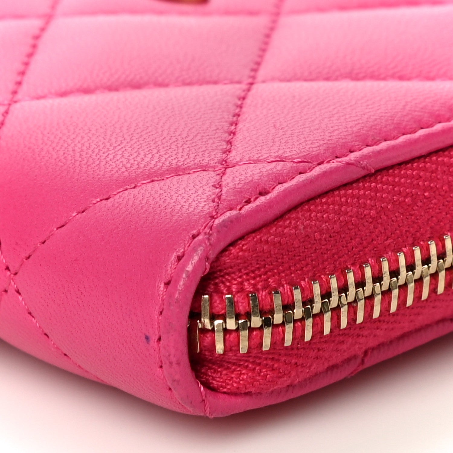 Chanel Lambskin Quilted Zip Around Coin Purse Wallet Fuchsia 10 of 11