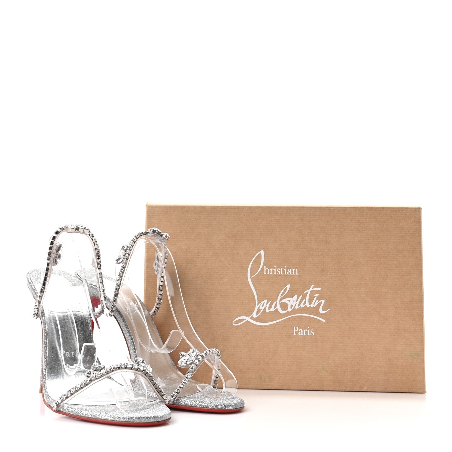 Christian Louboutin PVC Crystal Just Queen 100 Sandals 39 Silver