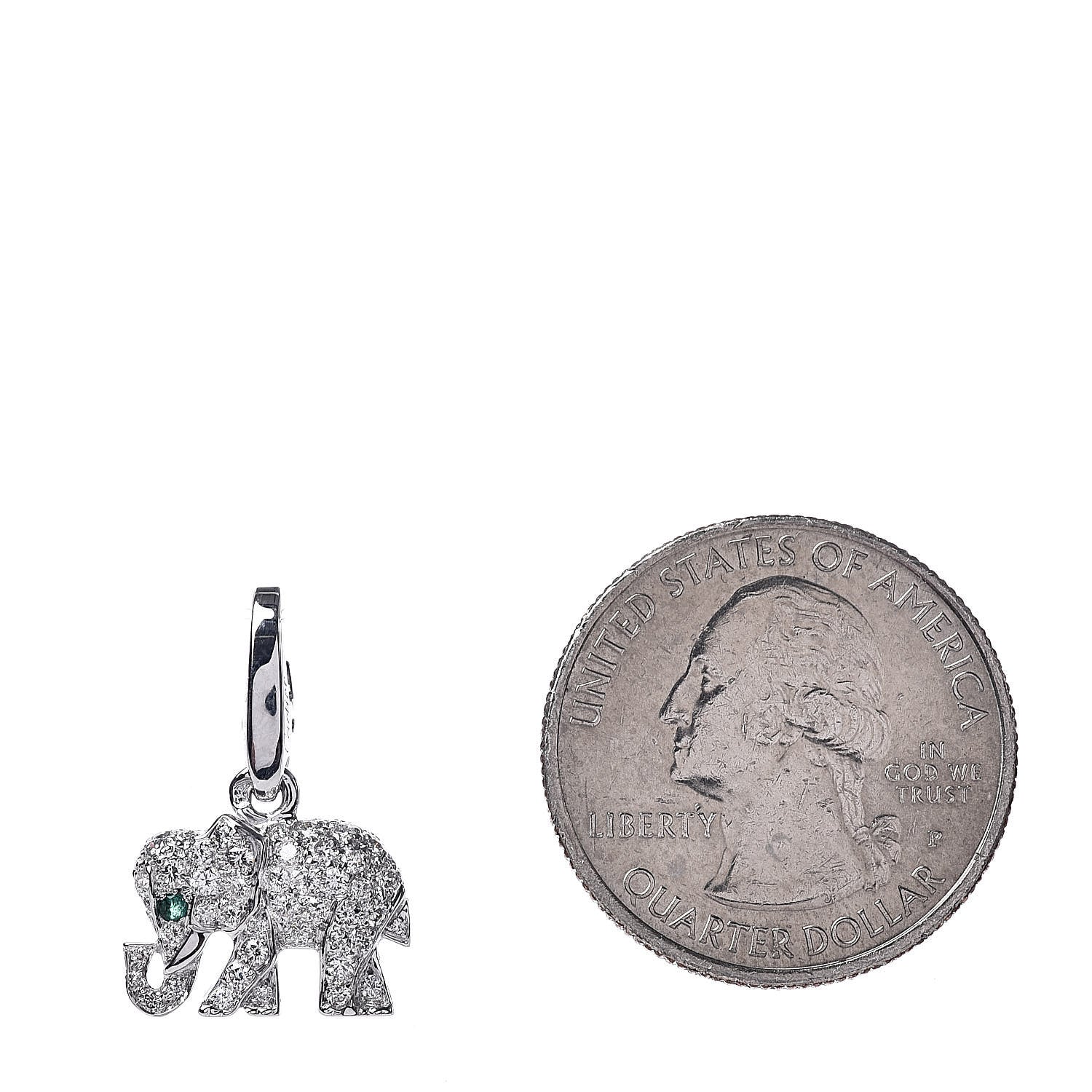 Cartier 18K White Gold Diamond Emerald Elephant Charm 2 of 3