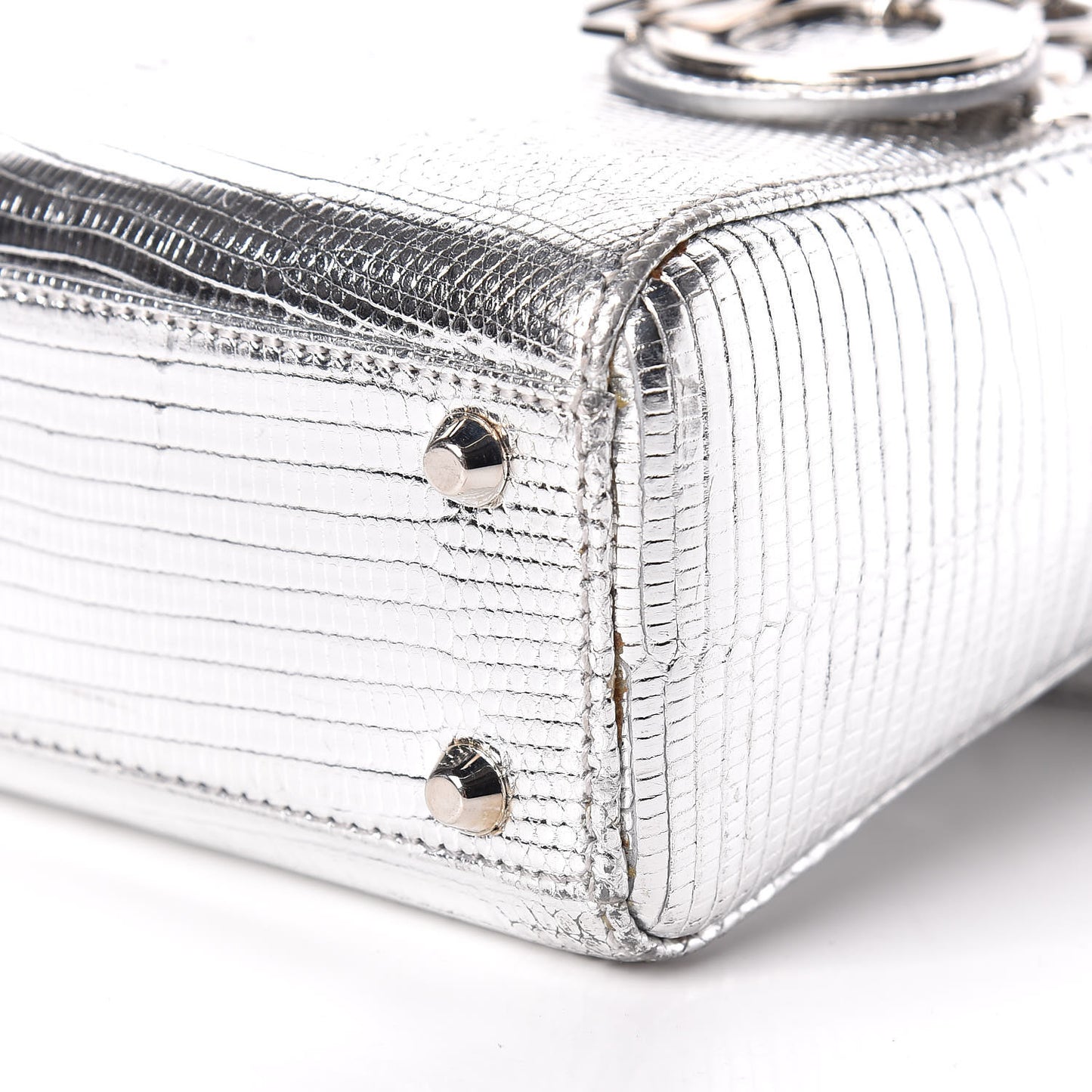 Metallic Lizard Mini Lady Dior Silver