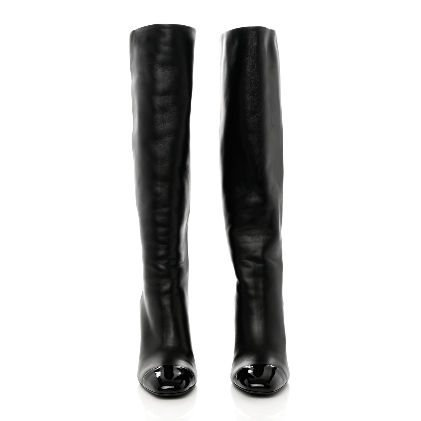 Lambskin Patent Cap Toe CC High Boots 37 Black
