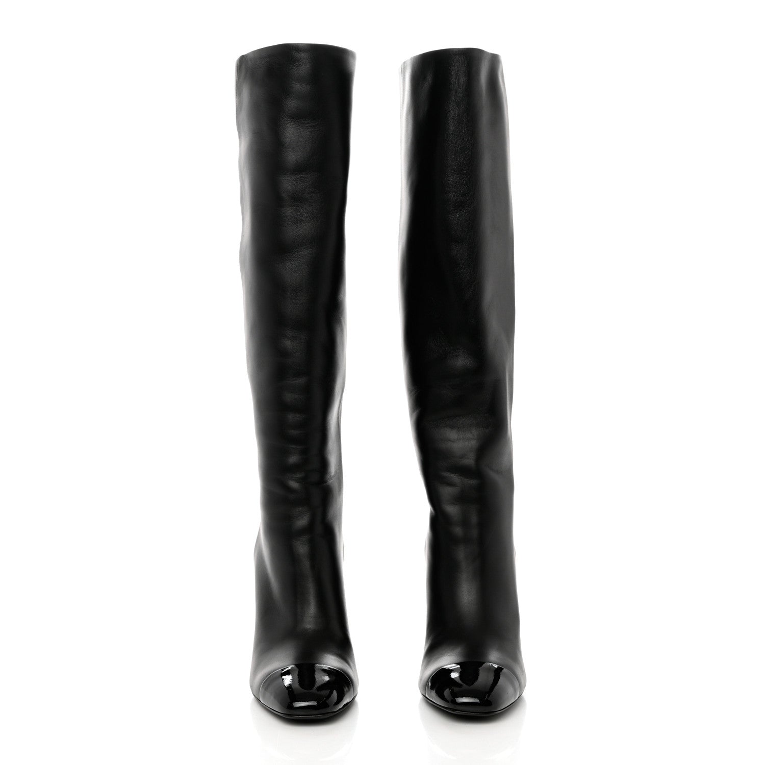 Chanel Lambskin Patent Cap Toe CC High Boots 37 Black 2 of 8