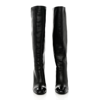 Chanel Lambskin Patent Cap Toe CC High Boots 37 Black 2 of 8