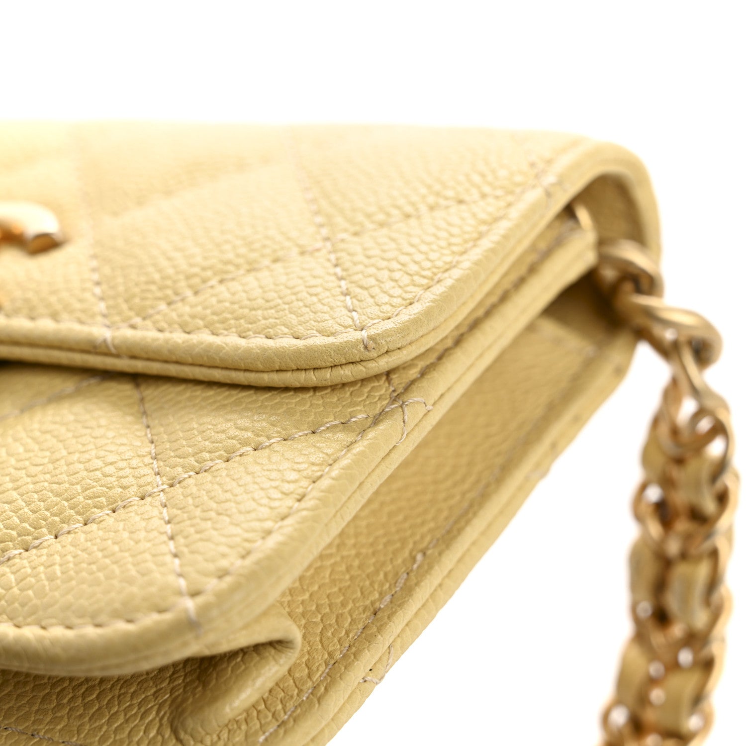 Chanel Shiny Caviar Quilted Chain Melody Card Holder On Chain Yellow 15 of 16