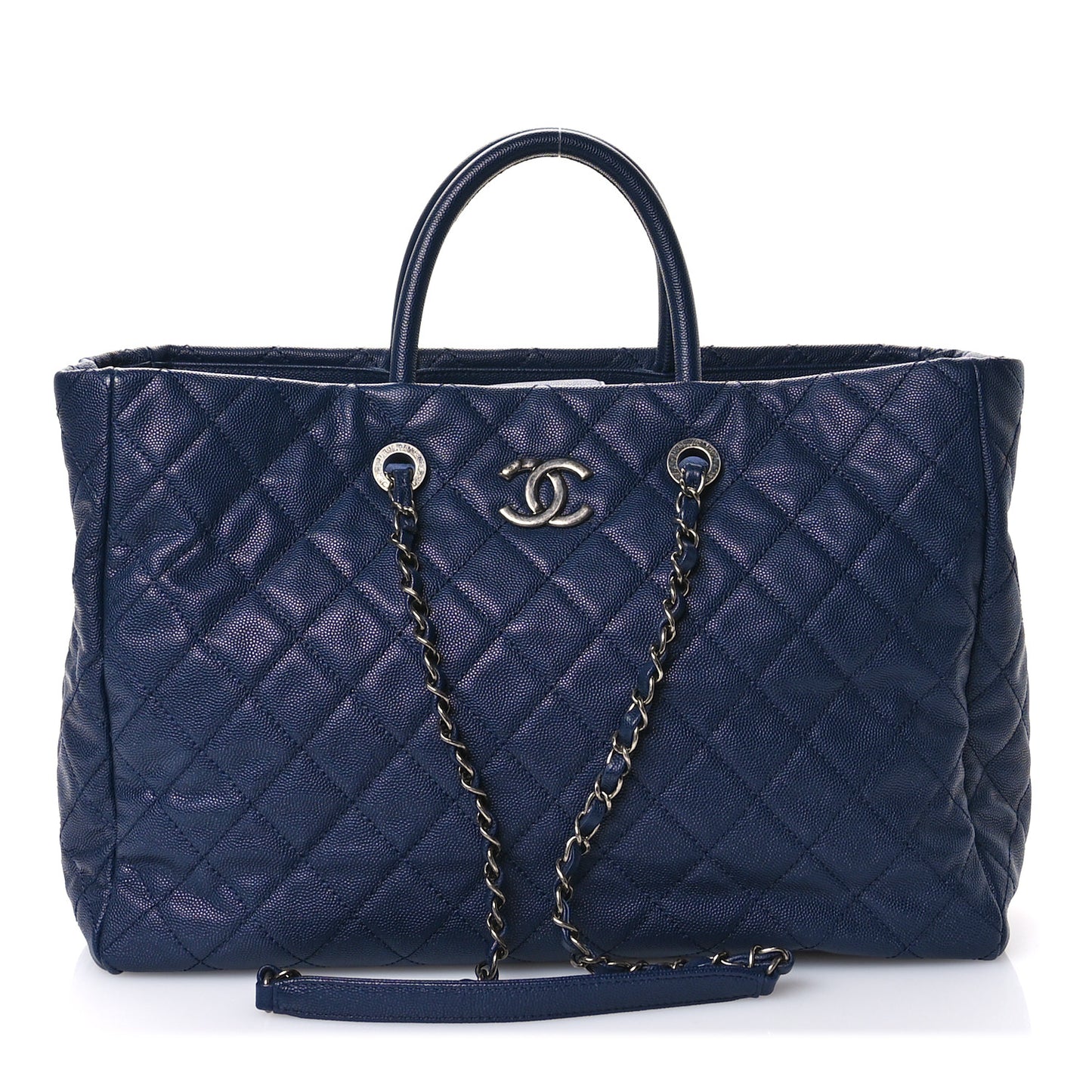 Caviar Quilted Large Coco Handle Shopping Tote Navy