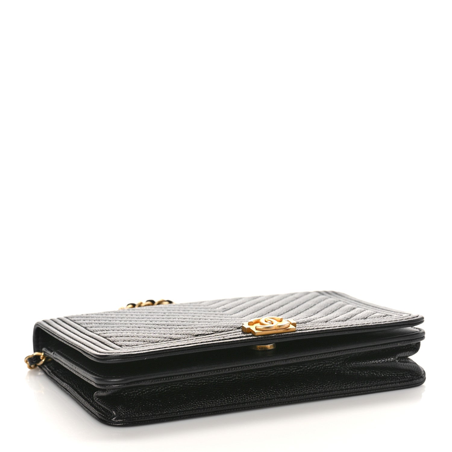 Chanel Caviar Chevron Quilted Boy Wallet On Chain WOC Black 3 of 9