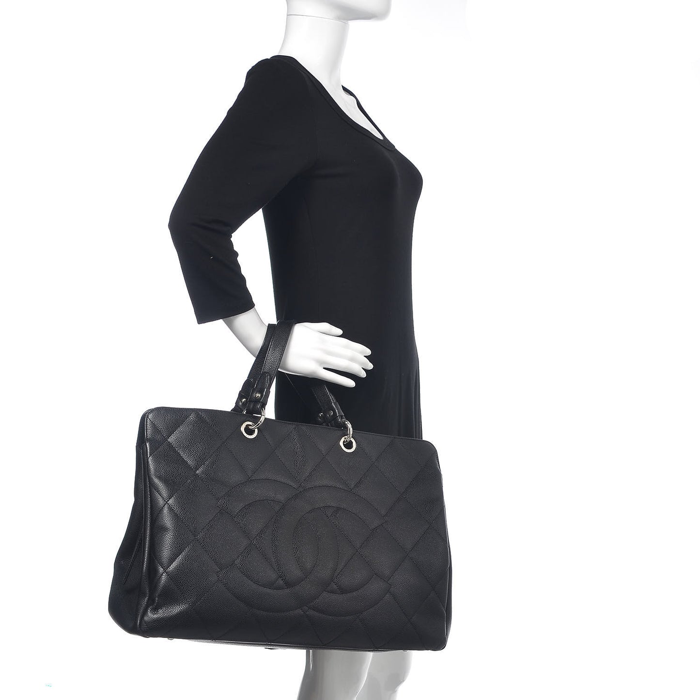 Soft Caviar Quilted CC Timeless Tote Black
