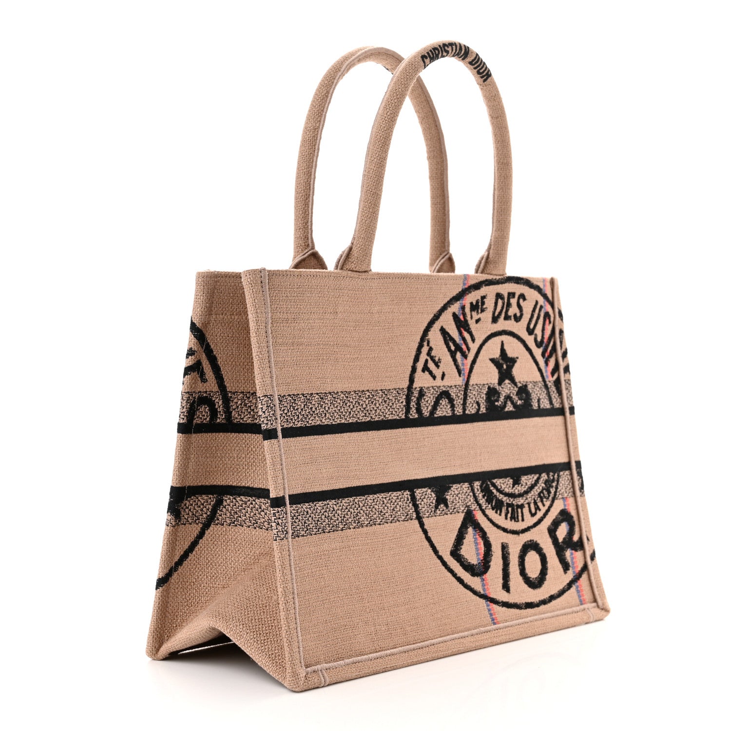 Christian Dior Canvas Jute Embroidered Medium Book Tote Black Beige 3 of 10