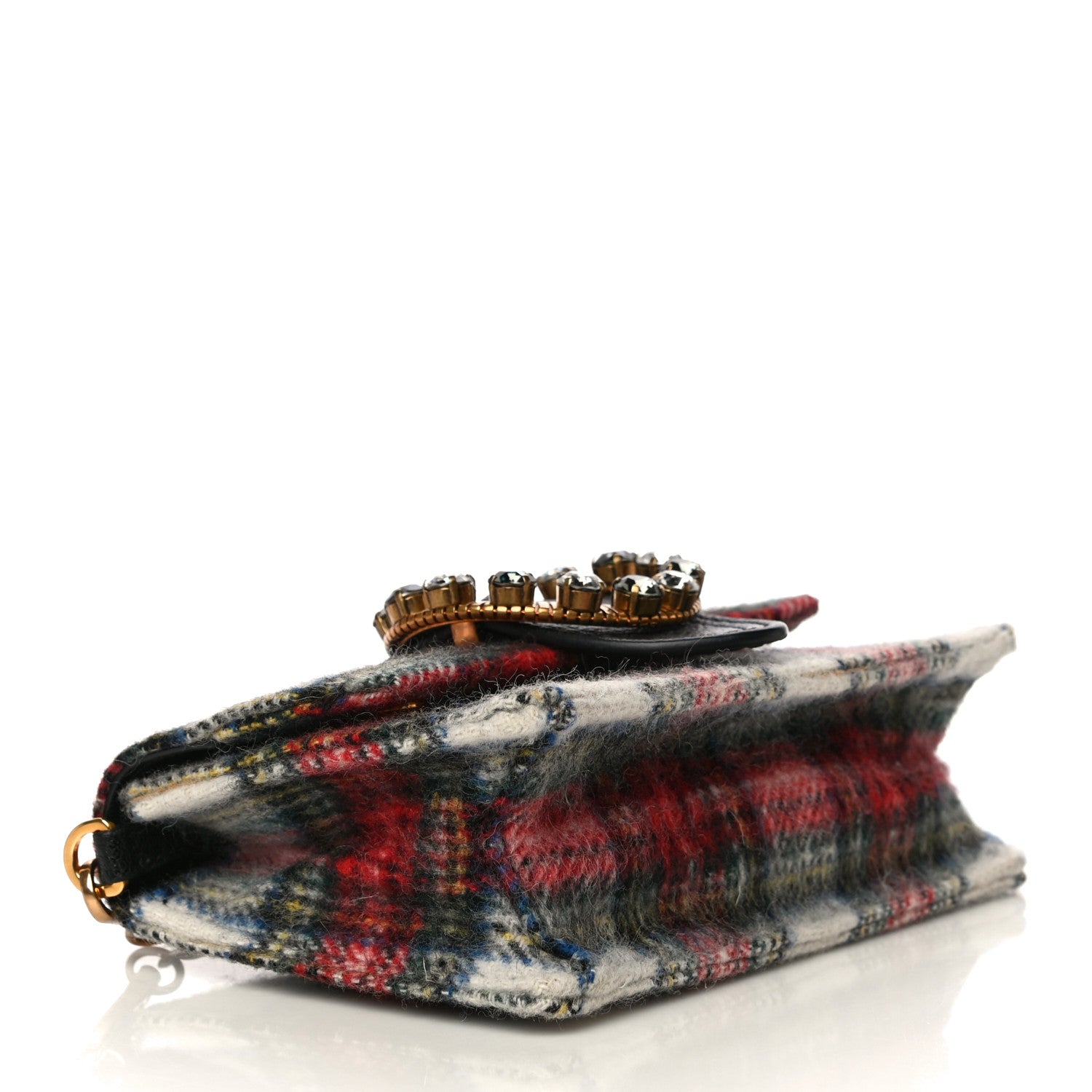 Miu Miu Wool Plaid Crystal Embellished Shoulder Bag Blue 4 of 10