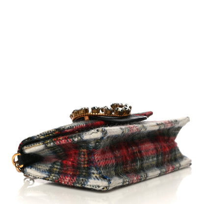 Miu Miu Wool Plaid Crystal Embellished Shoulder Bag Blue 4 of 10