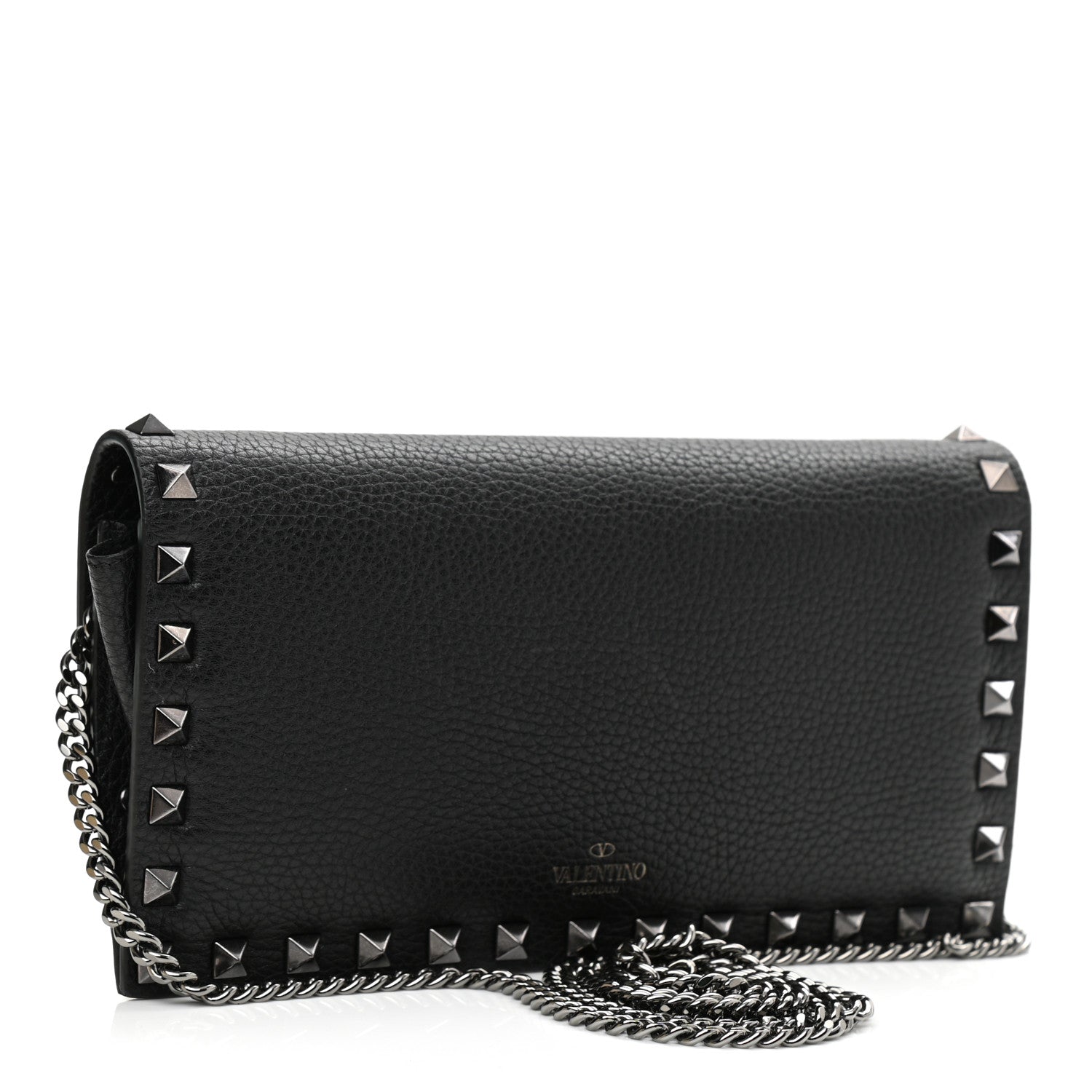 Valentino Garavani Grained Calfskin Rockstud Flap Wallet On Chain Black 2 of 8